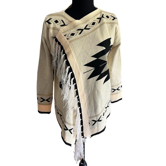 Fringed Aztec Print Open Front Cardigan Size L - Picture 1 of 9